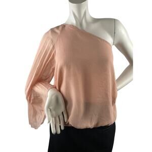 Mimi Chica One Shoulder Pleated Bell Long Sleeve Peachy Light Festival Blouse M